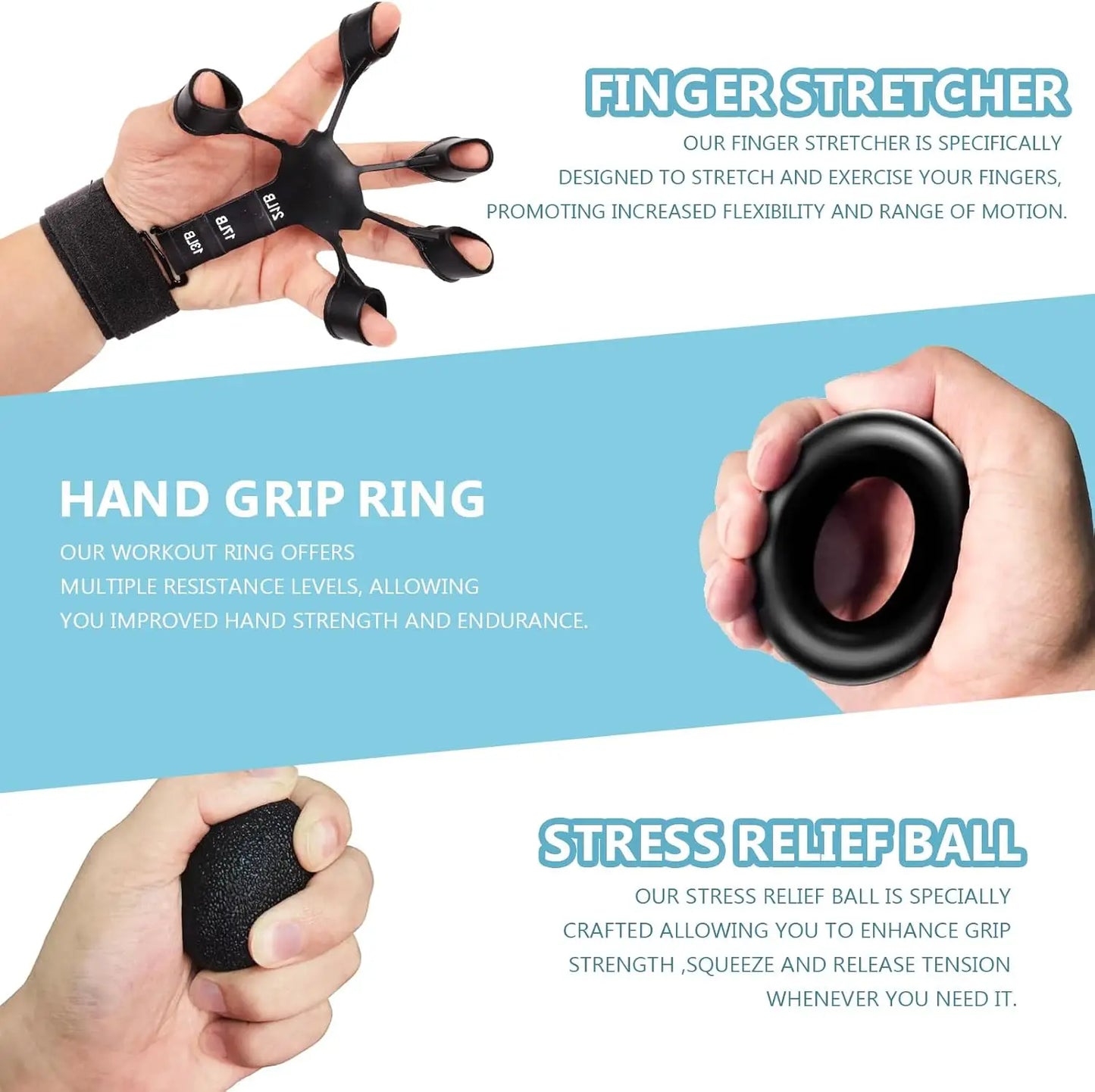 Hand Gripper,Finger, Exercisers,Stress Ball & Forearm Ring for Muscle Build