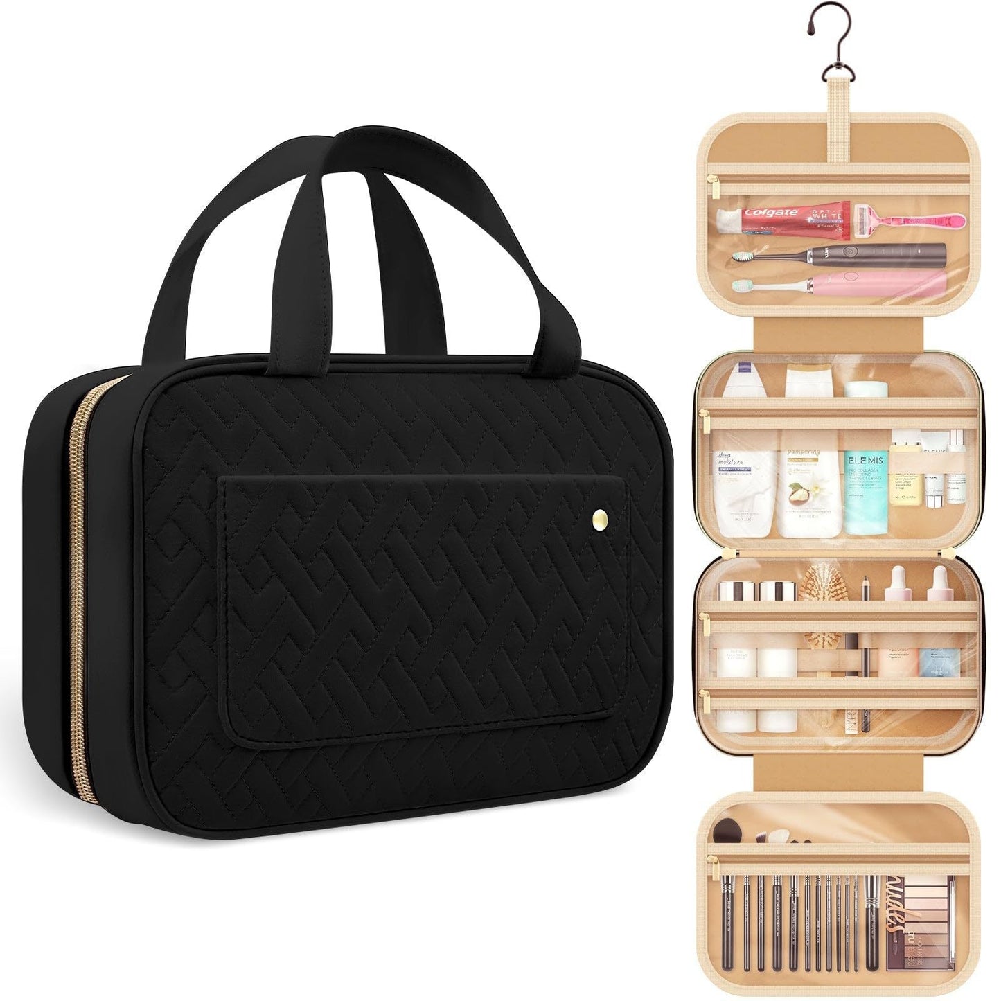 Travel Wash Bag, Portable Cosmetic Bag with Hook, Travel Ladies Wash Bag, Toiletry Bag