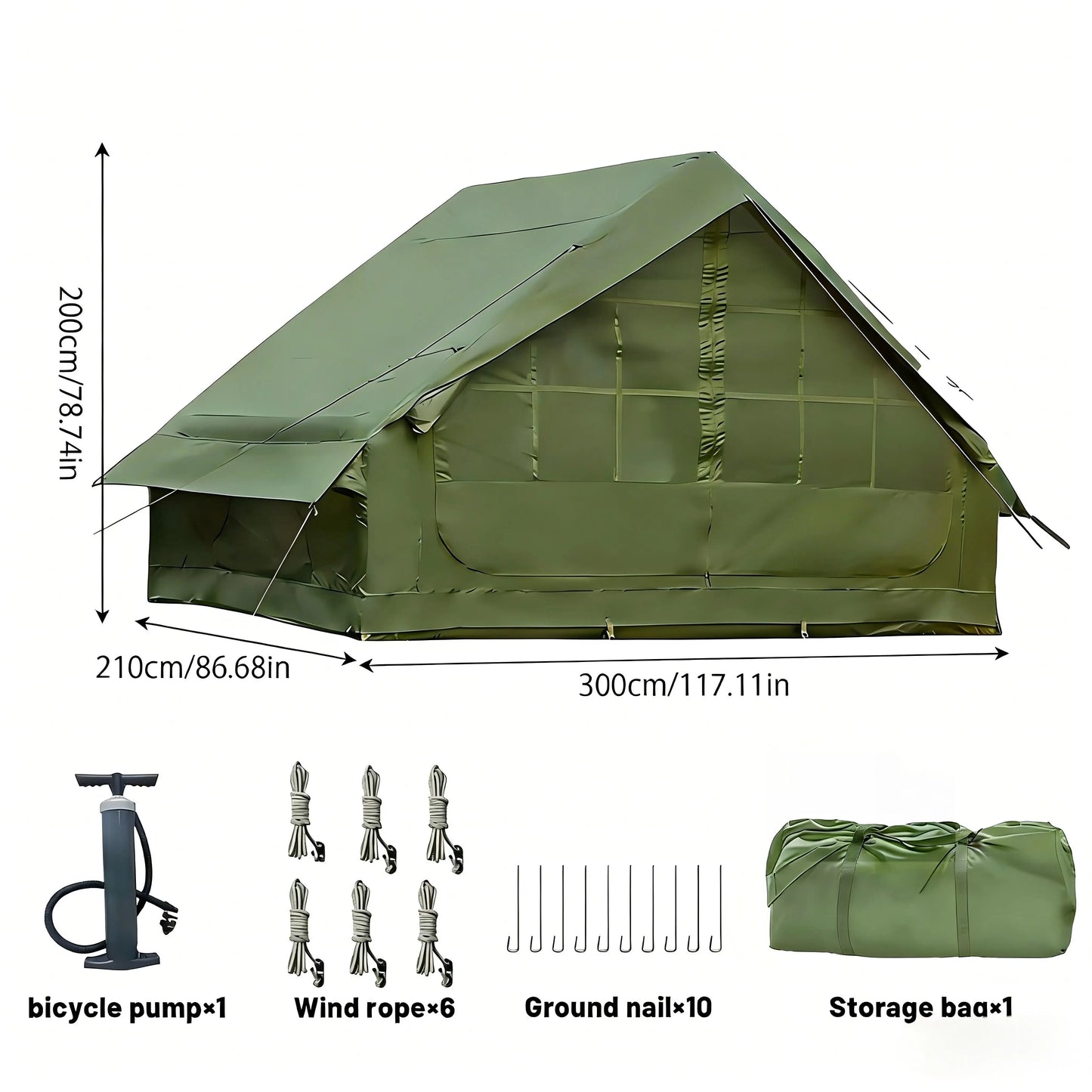 Inflatable Tent With Skylight, Quick Setup With Pump, Outdoor Family Luxury Tent