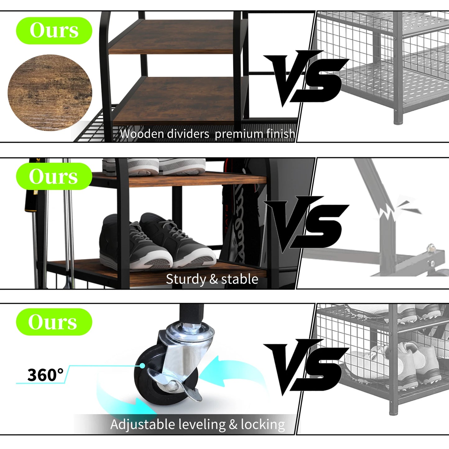 Multifunctional Rolling Shelf Metal Sports Equipment Organizer