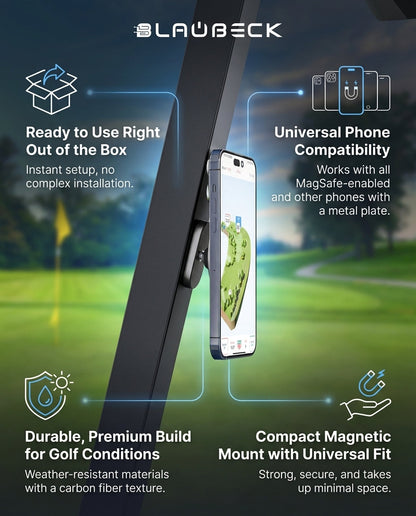 Alloy Magnetic Golf Cart Phone Holder for MagSafe & Android | BLAUBECK Golf Gifts
