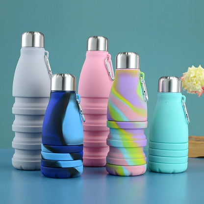 550ML Portable Silicone Bottle Retractable Folding Water Bottle Outdoor Sports Travel Drinking Cup with Large Capacity Silicone Foldable Sports Bottle Reusable Folding Travel Water Container for Gym Camping Hiking Fishing