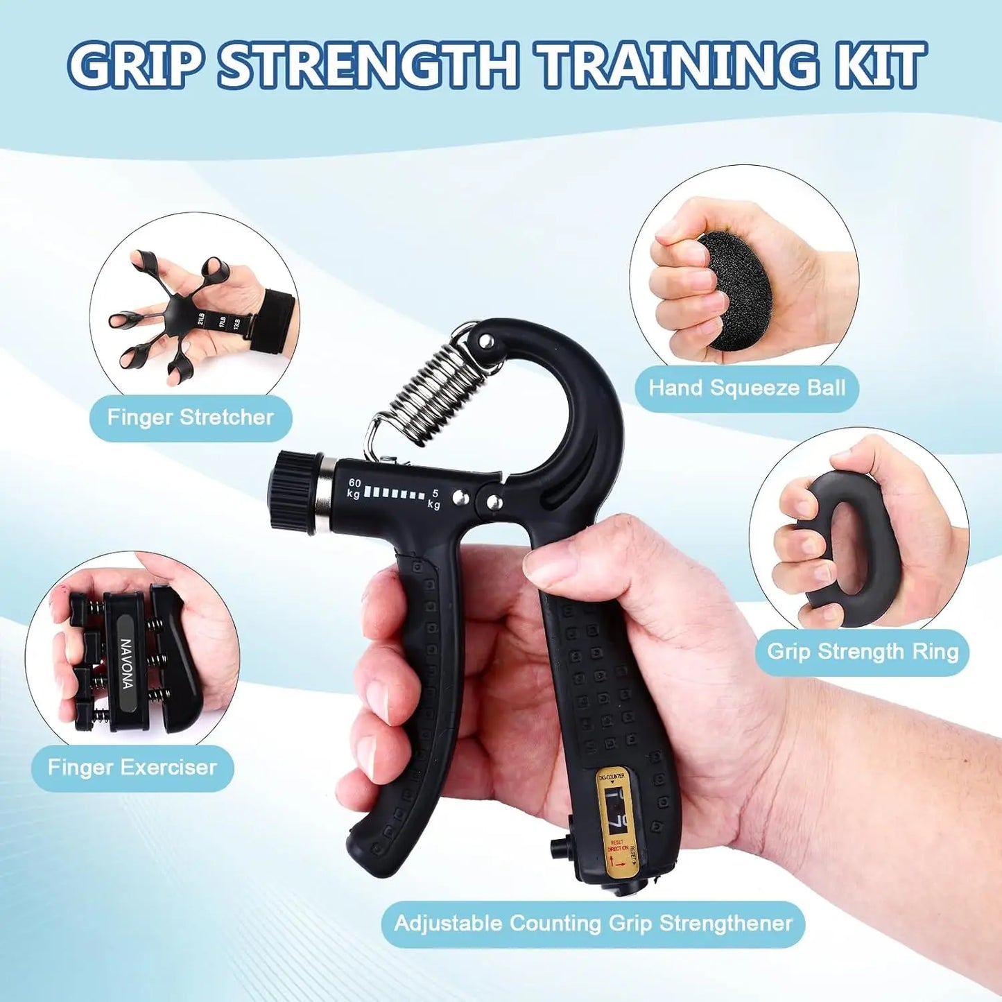 Hand Gripper,Finger, Exercisers,Stress Ball & Forearm Ring for Muscle Build