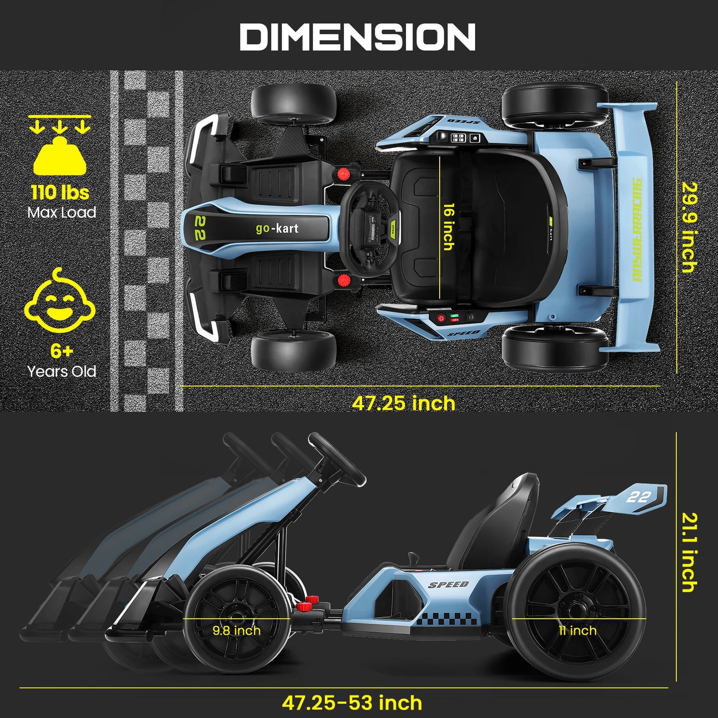 24V Kids Electric Go Kart with Adjustable Seat, 2 Speed