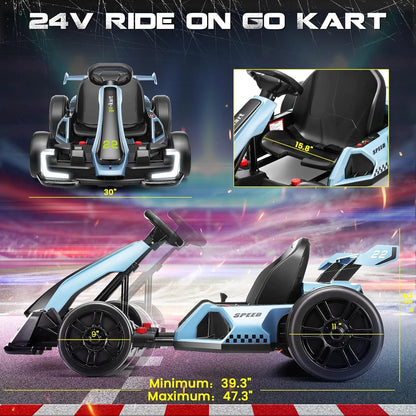 24V Kids Electric Go Kart with Adjustable Seat, 2 Speed