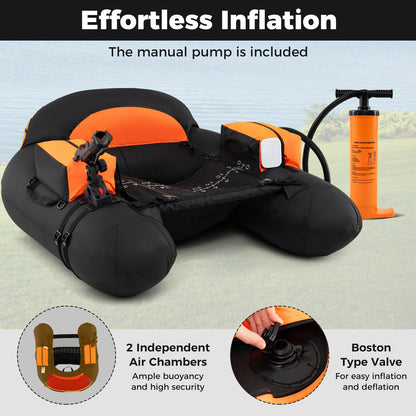 Inflatable Float Tube with Adjustable Fishing Rod Holder and Fish Hook Stator
