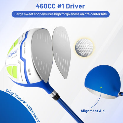 Men's Complete Golf Clubs and Bag Set with Headcovers and Putter-Blue
