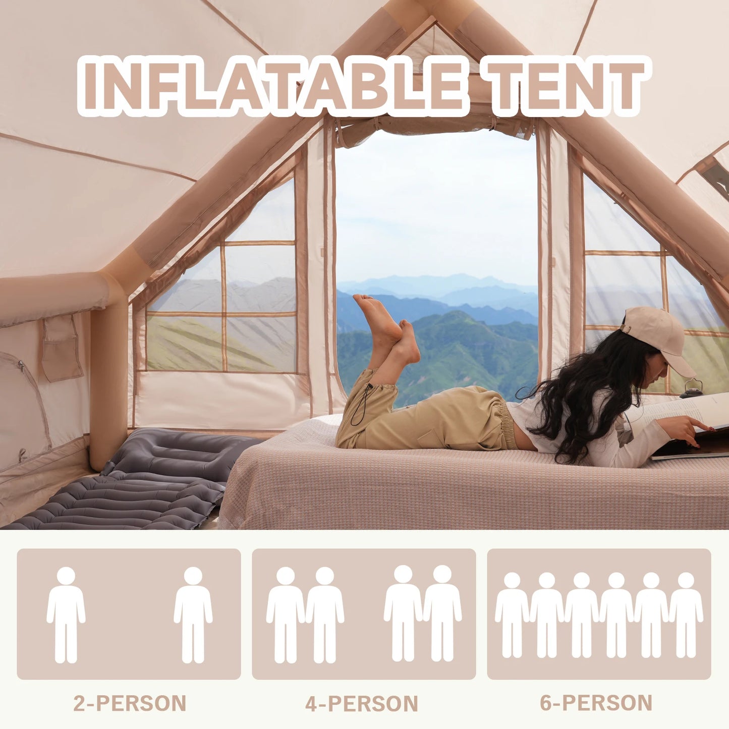 Inflatable Tent With Skylight, Quick Setup With Pump, Outdoor Family Luxury Tent