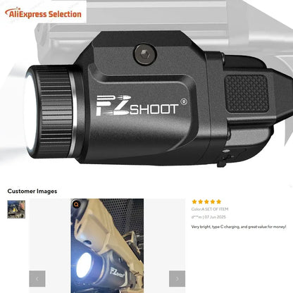 Bright Pistol Light Rechargeable Strobe Mode