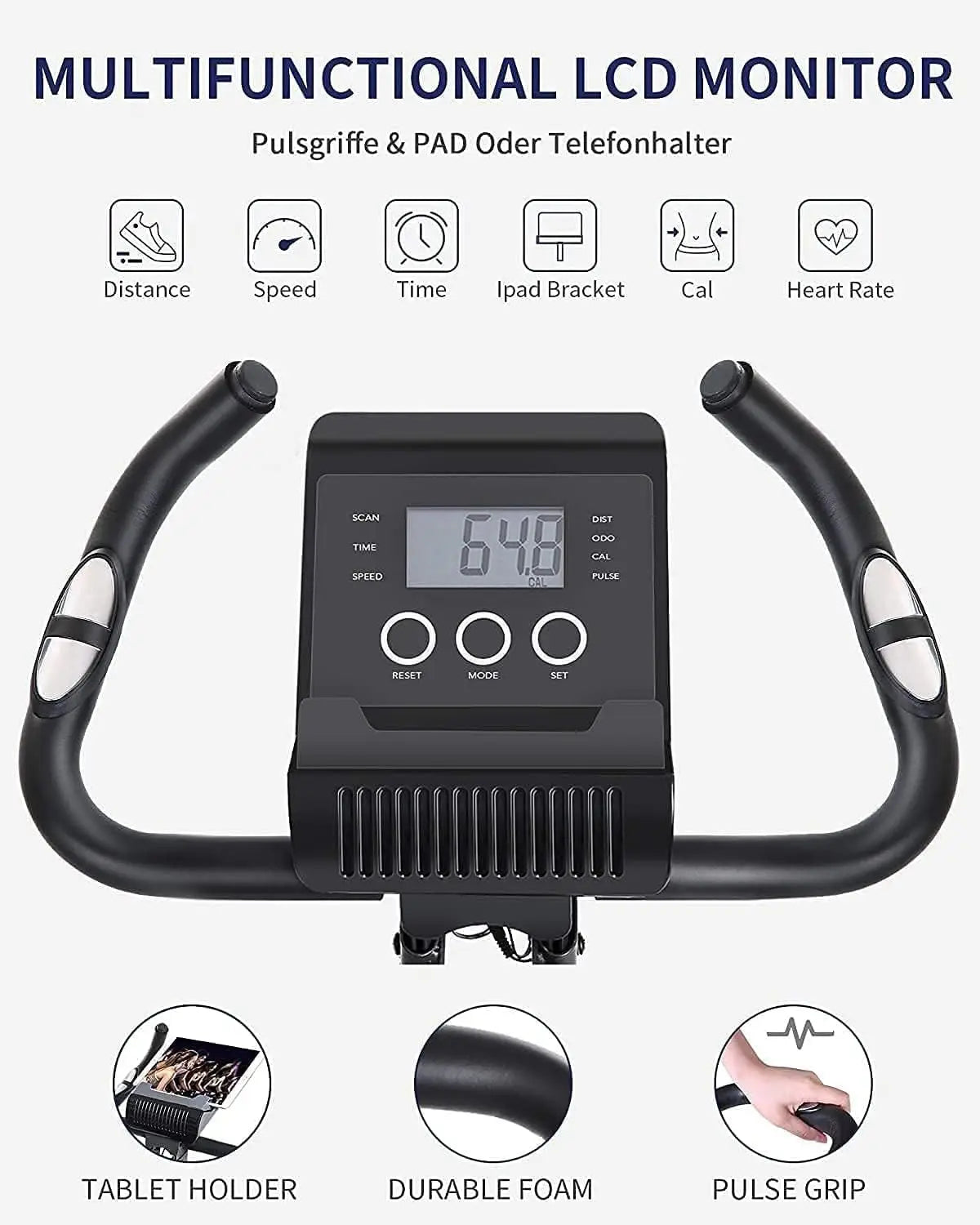 Exercise Bike Folding Pulse Sensor LCD Monitor