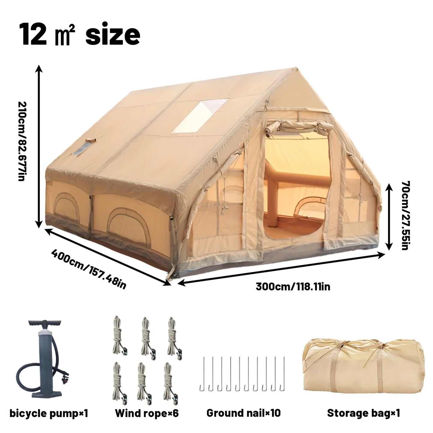 Inflatable Tent With Skylight, Quick Setup With Pump, Outdoor Family Luxury Tent