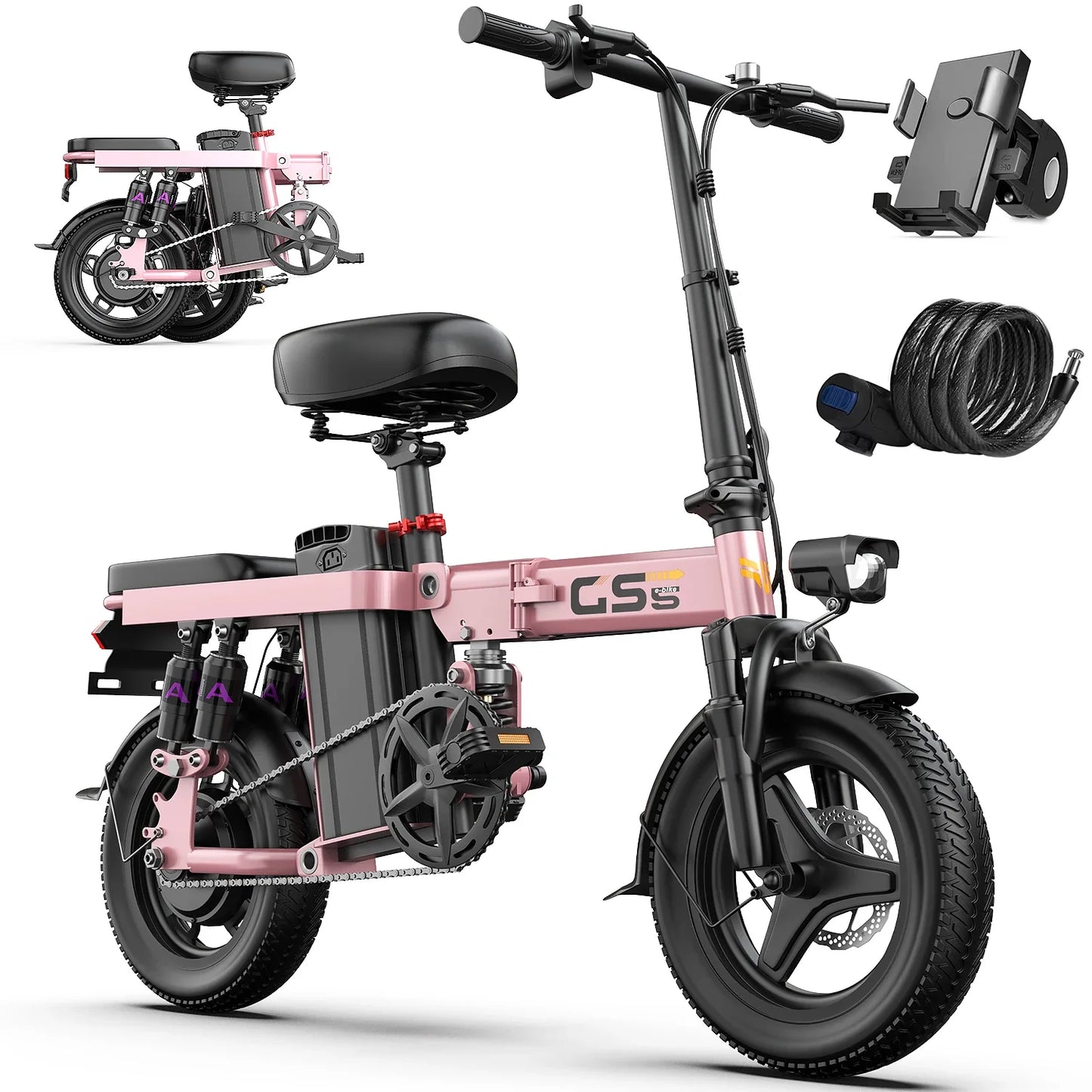 UPlee GS5 48V 15AH Battery EBike,30+MPH,740W Folding Electric Bike,35 Miles Max Range Electric Bike for Adults, 14" Fat Tire
