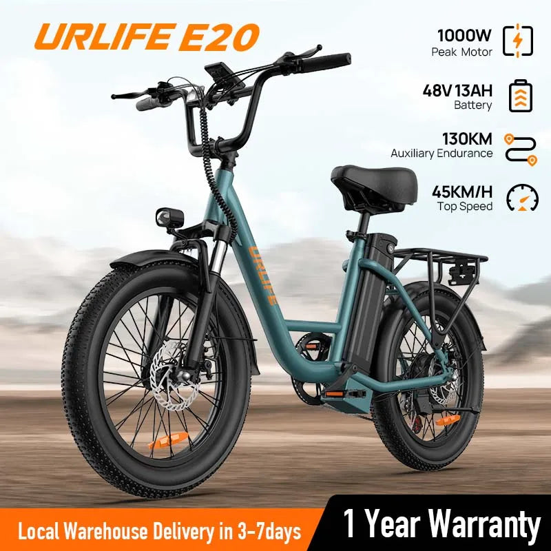 1000W Electric Bike, 28MPH, 20''X3" Fat Tire, 7-Speed Dual Disc Brake