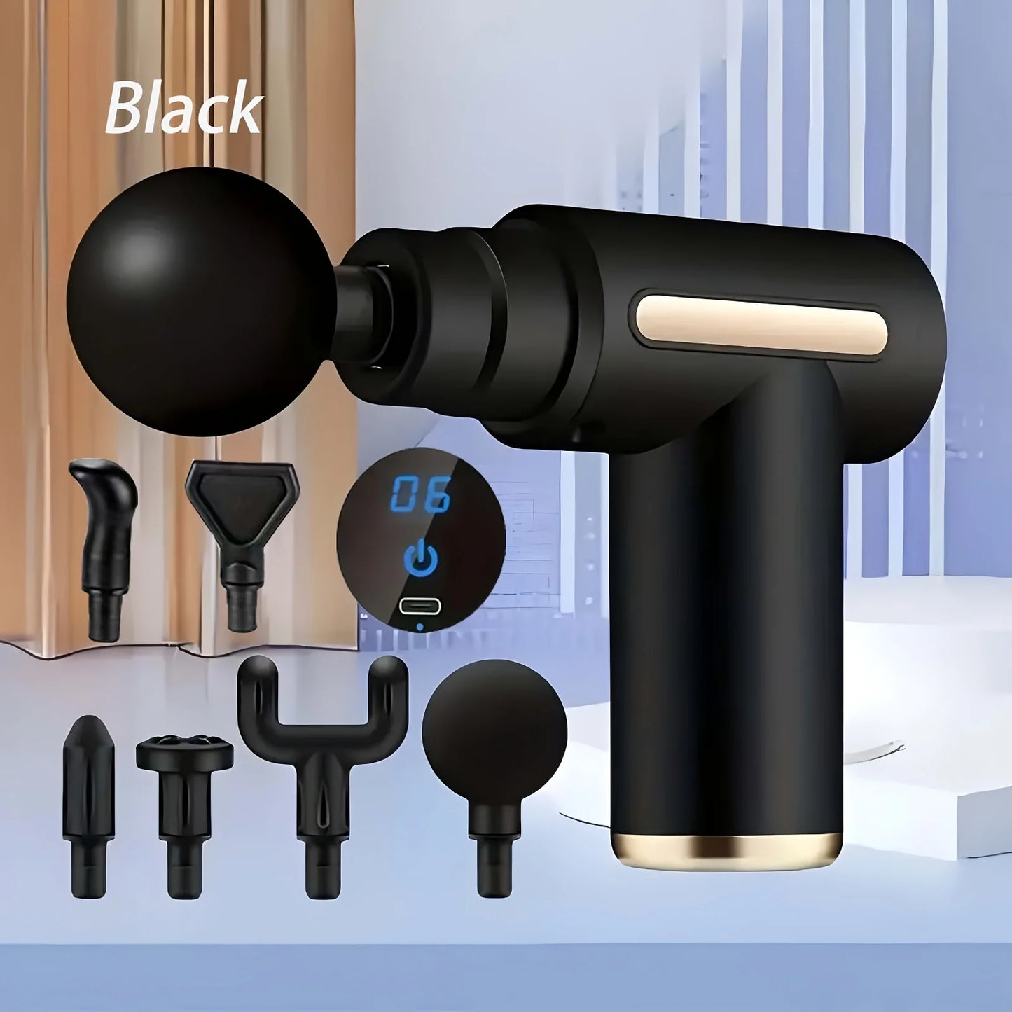 Compact Deep Tissue Massager Rechargeable 4 Interchangeable Heads