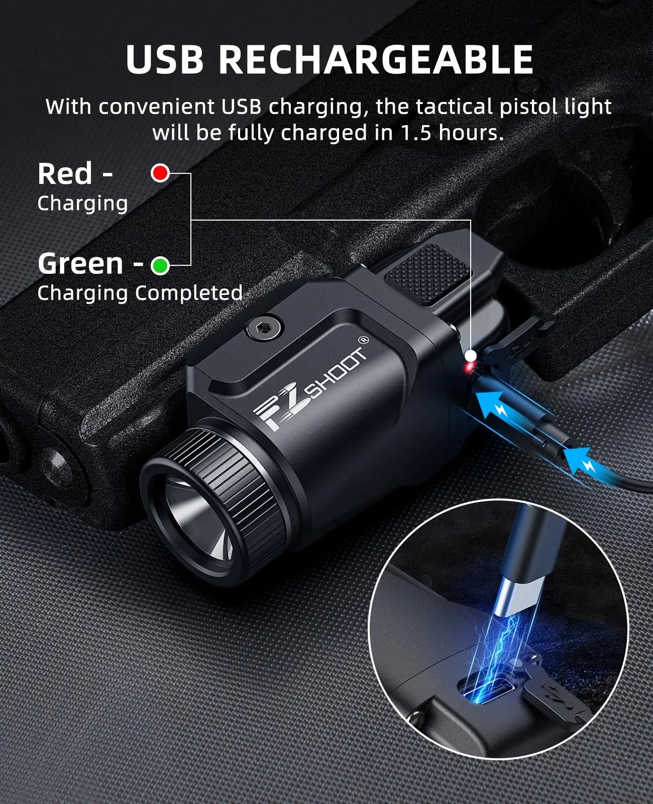 Bright Pistol Light Rechargeable Strobe Mode