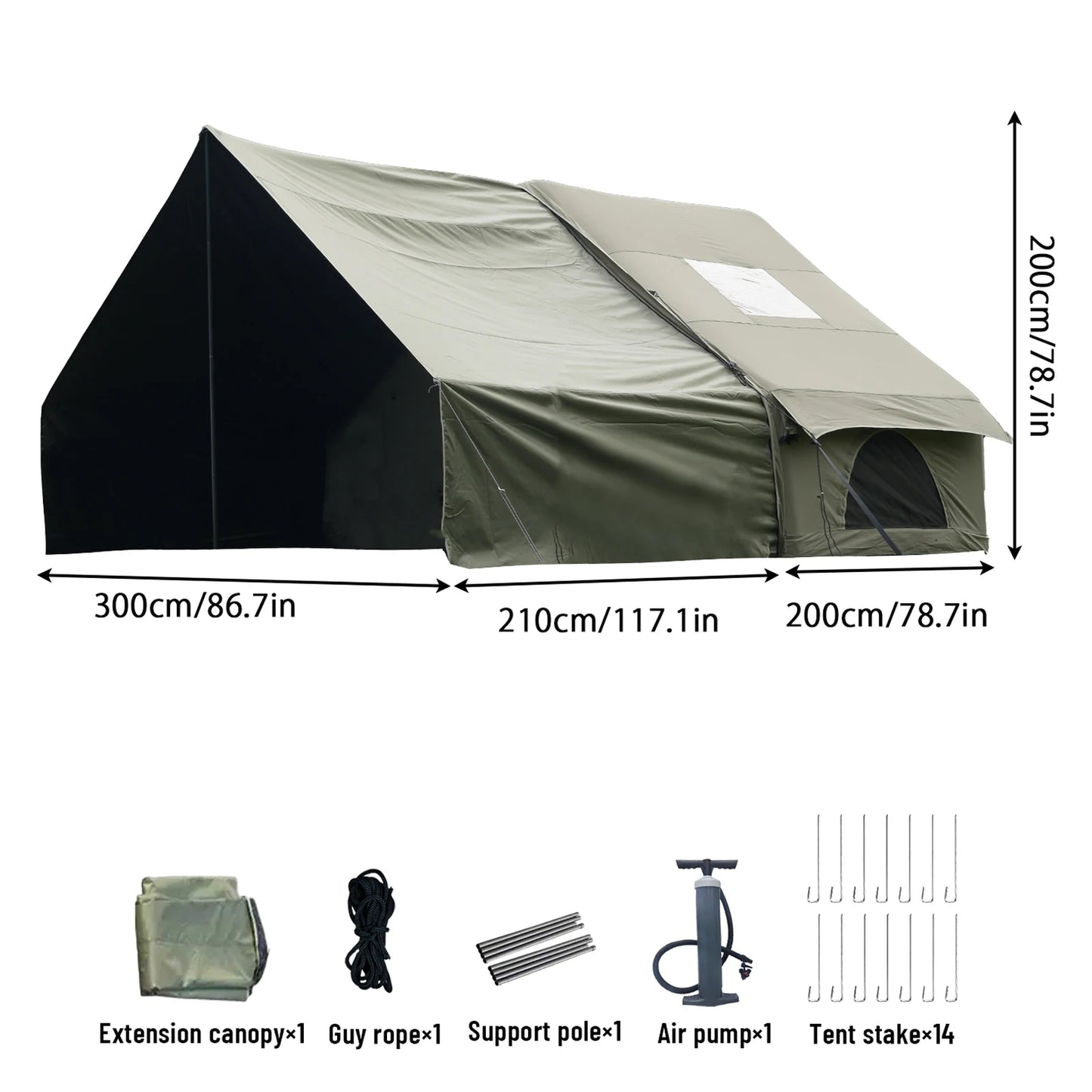 Inflatable Tent With Skylight, Quick Setup With Pump, Outdoor Family Luxury Tent