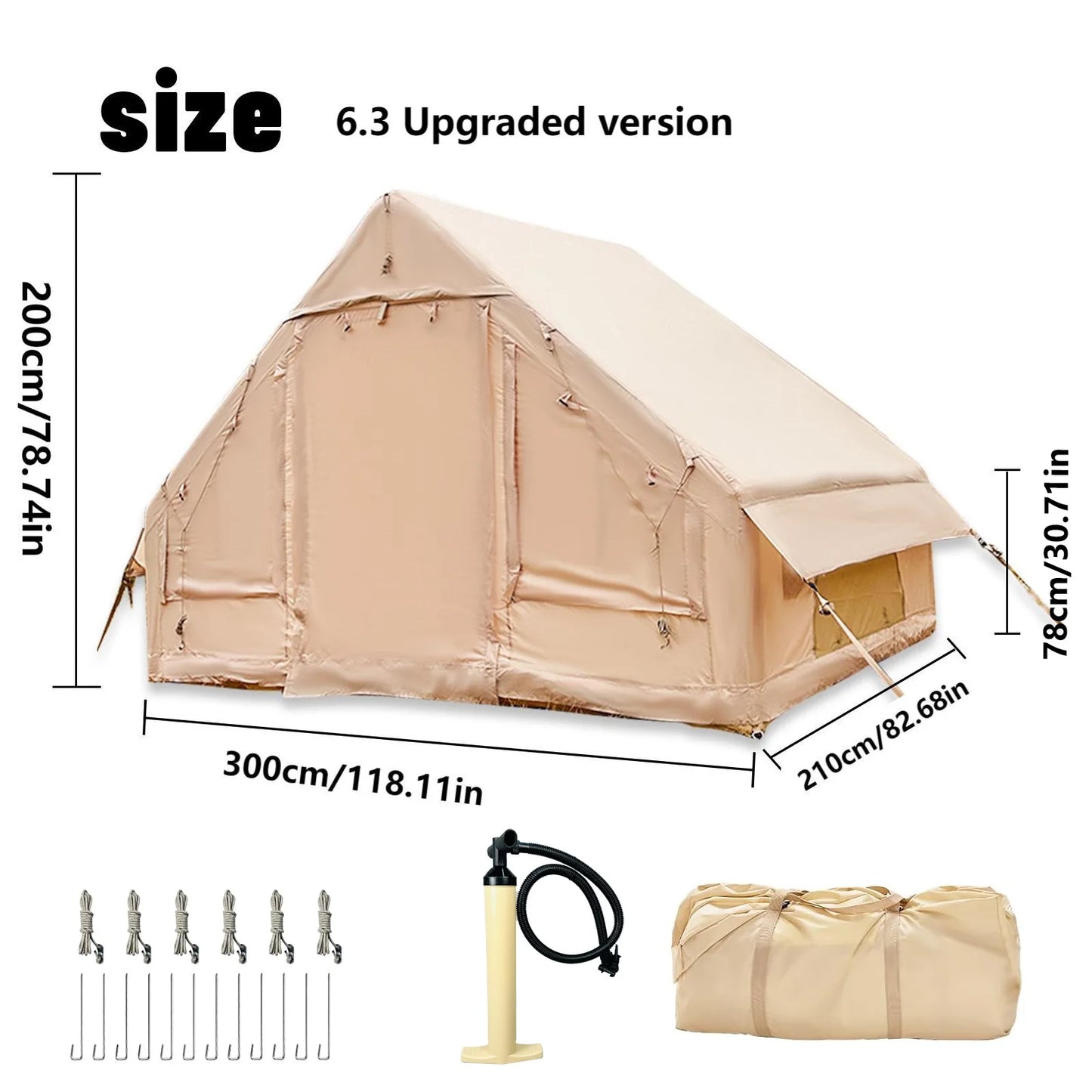 Inflatable Tent With Skylight, Quick Setup With Pump, Outdoor Family Luxury Tent