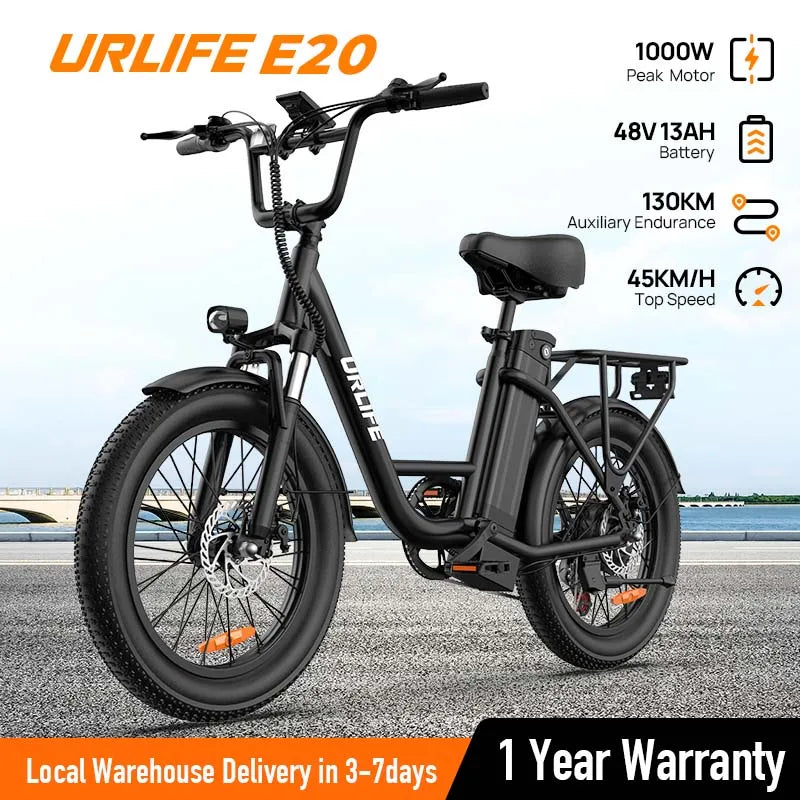 1000W Electric Bike, 28MPH, 20''X3" Fat Tire, 7-Speed Dual Disc Brake