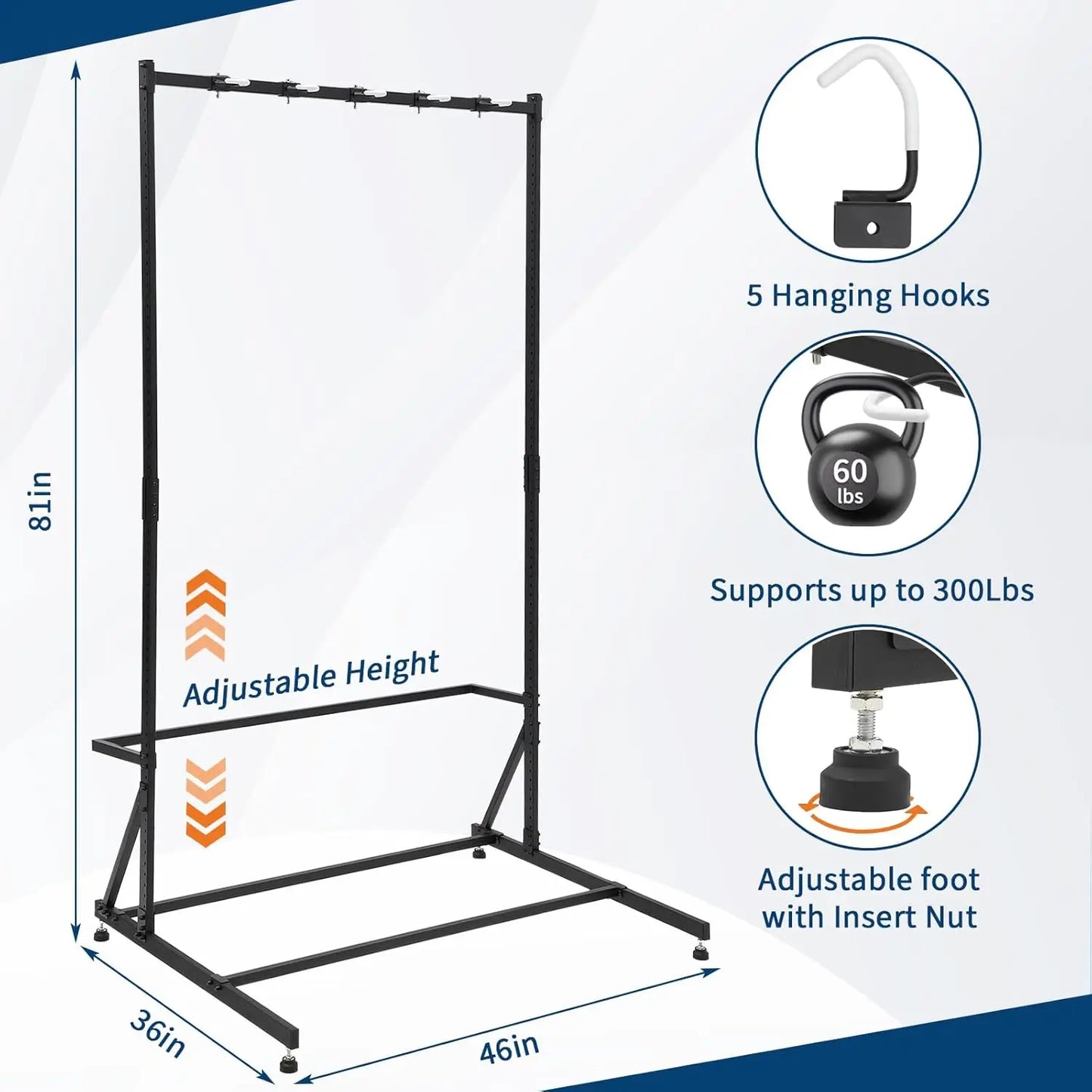 5 Bike Storage Rack Vertical Adjustable Height, Up to 300Lbs