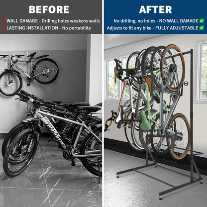 5 Bike Storage Rack Vertical Adjustable Height, Up to 300Lbs