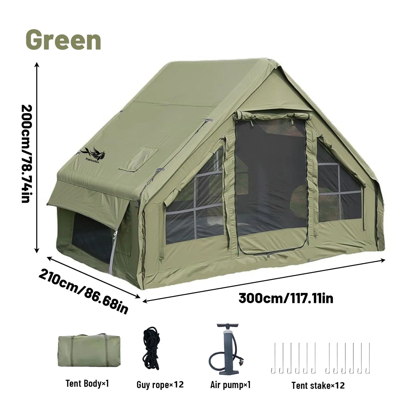 Inflatable Tent With Skylight, Quick Setup With Pump, Outdoor Family Luxury Tent