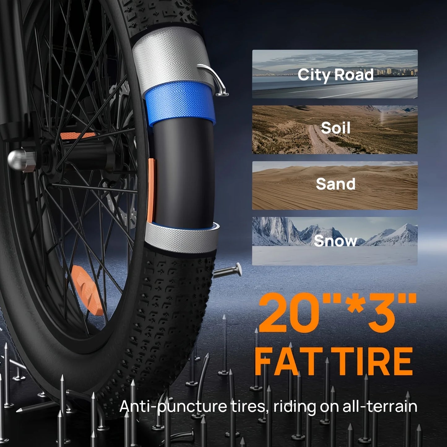 1000W Electric Bike, 28MPH, 20''X3" Fat Tire, 7-Speed Dual Disc Brake