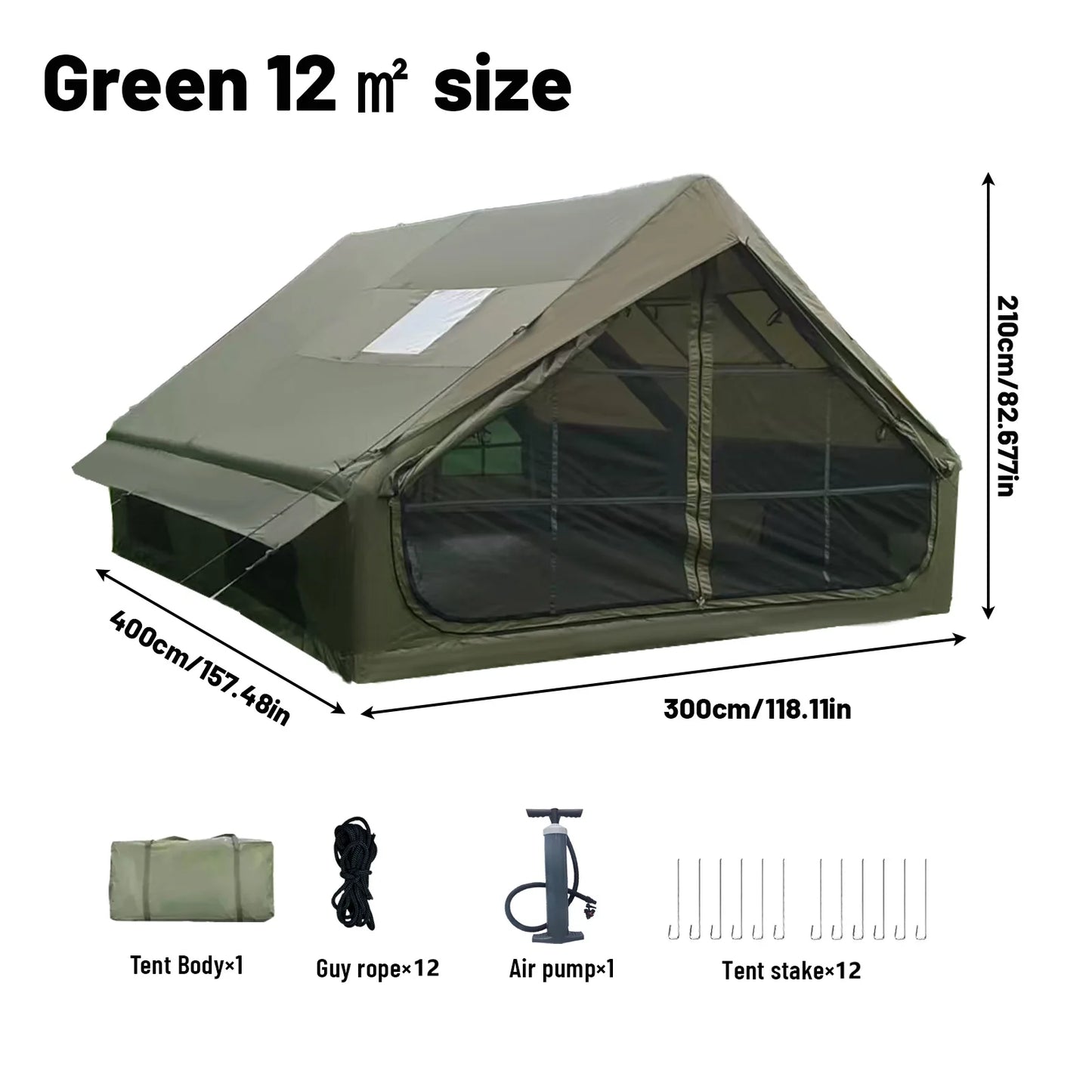 Inflatable Tent With Skylight, Quick Setup With Pump, Outdoor Family Luxury Tent