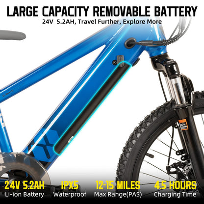 Electric Bike for Kids 250W Motor, Mountain Bicycle Safe