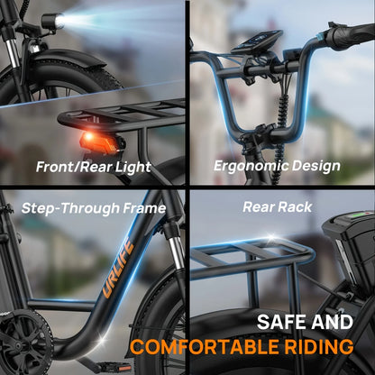 1000W Electric Bike, 28MPH, 20''X3" Fat Tire, 7-Speed Dual Disc Brake