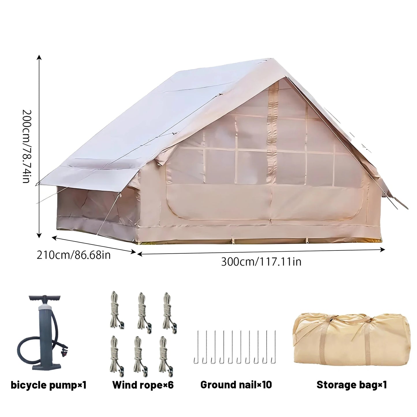 Inflatable Tent With Skylight, Quick Setup With Pump, Outdoor Family Luxury Tent