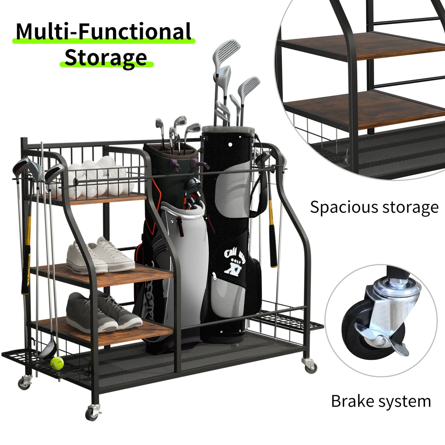Multifunctional Rolling  Shelf Metal Sports Equipment Organizer
