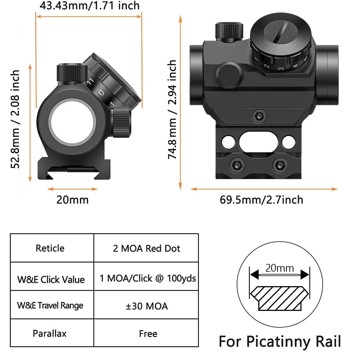Red Dot Sight 1x25mm Waterproof & Shockproof & Fog-Proof