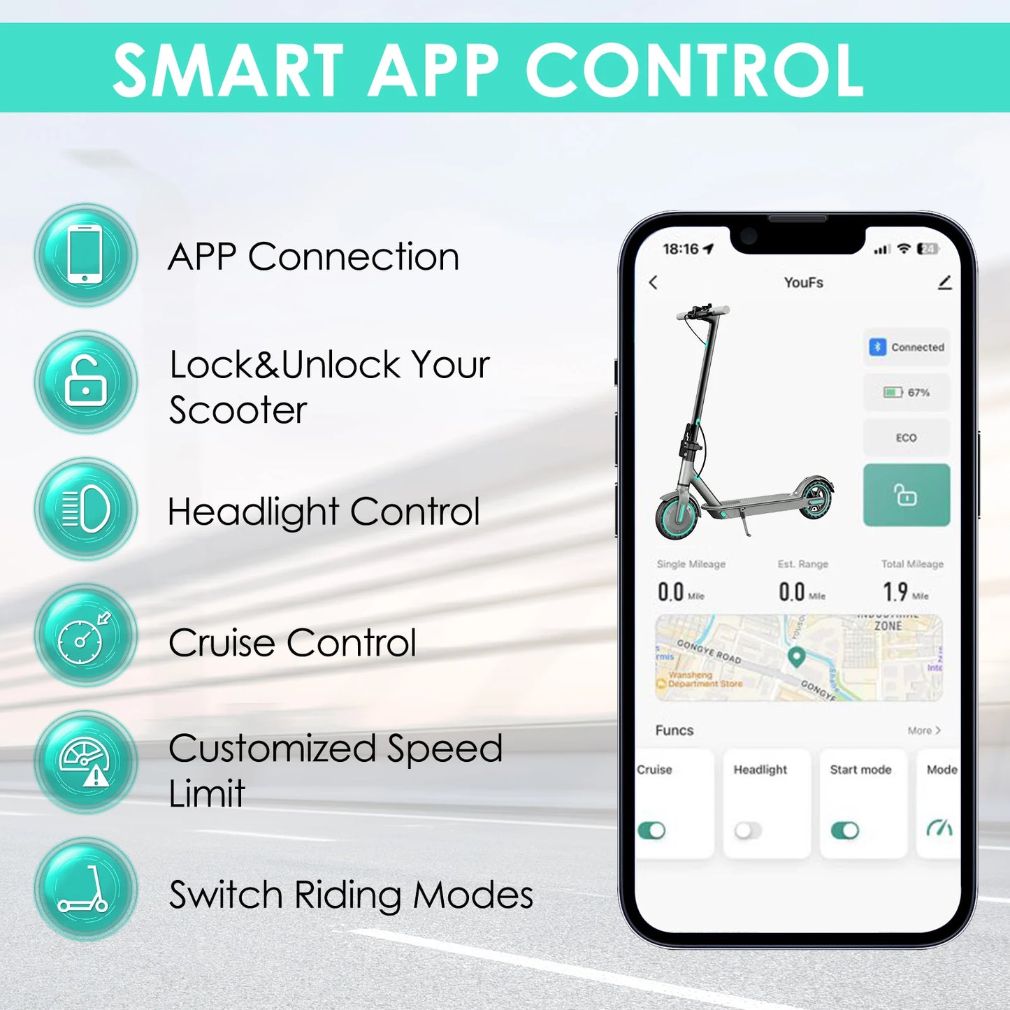 350W Motor Electric Scooter 8.5'' Solid Tire 19MPH
