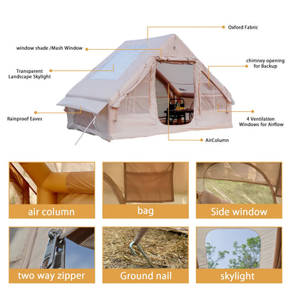 Inflatable Tent With Skylight, Quick Setup With Pump, Outdoor Family Luxury Tent
