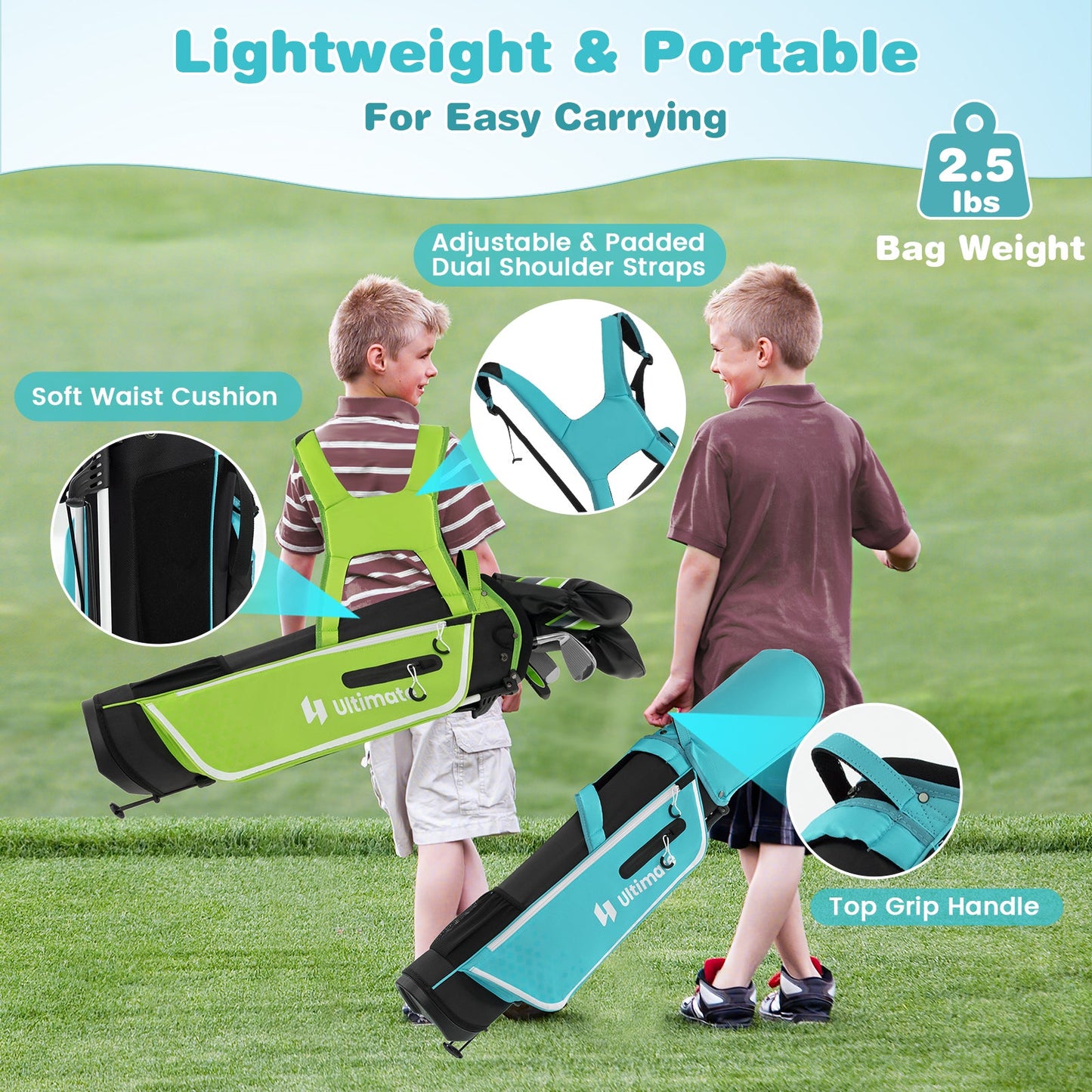 Junior Complete Golf Club Set with Stand Bag Rain Hood